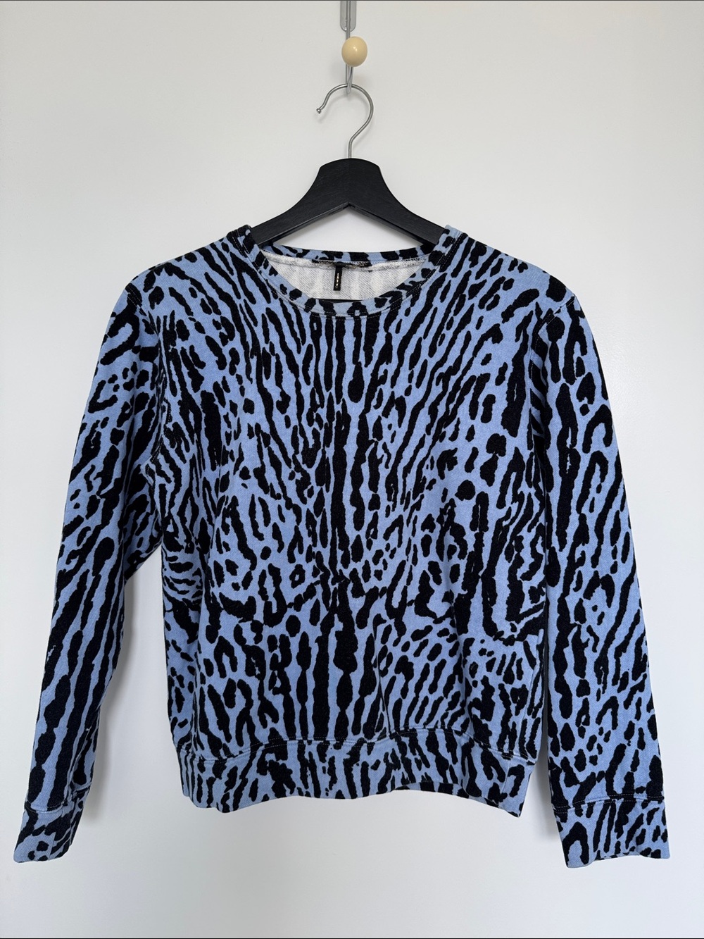 Maje Blue and Black Animal-Print Crewneck Sweatshirt